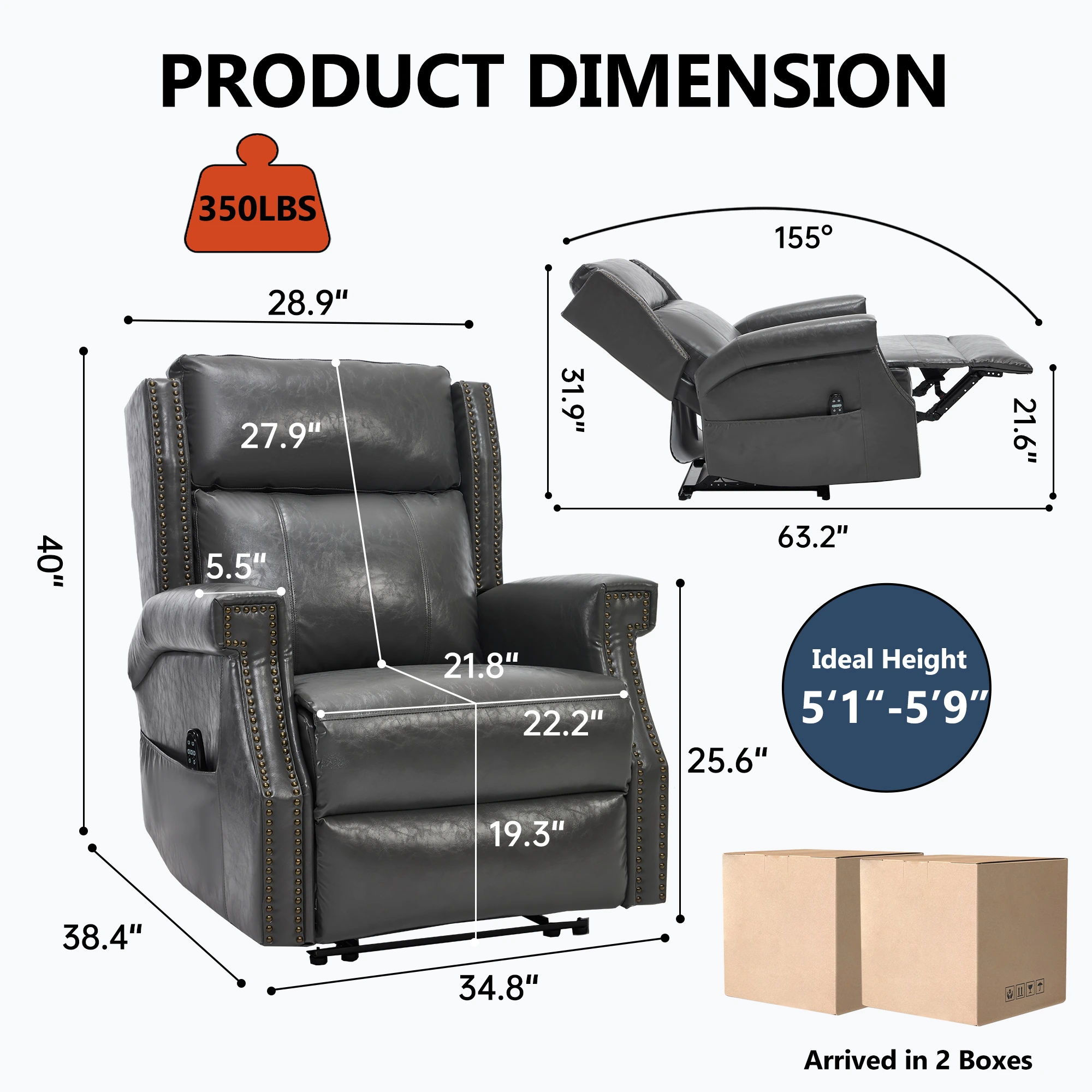 RHHVVR Classic Manual Recliner with Heat & Massage in gray — original product detail 2