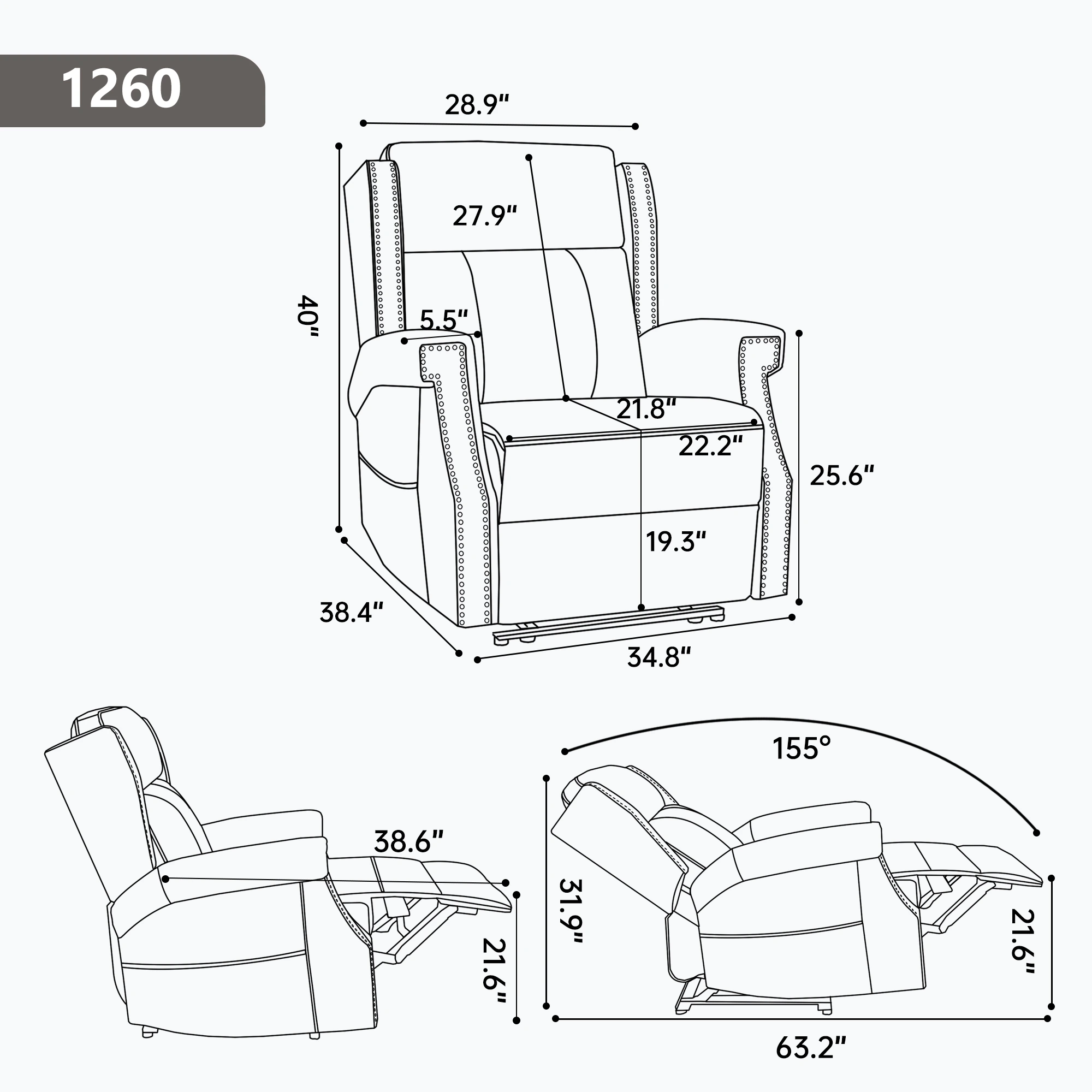 RHHVVR Classic Manual Recliner with Heat & Massage in gray — original product detail 3