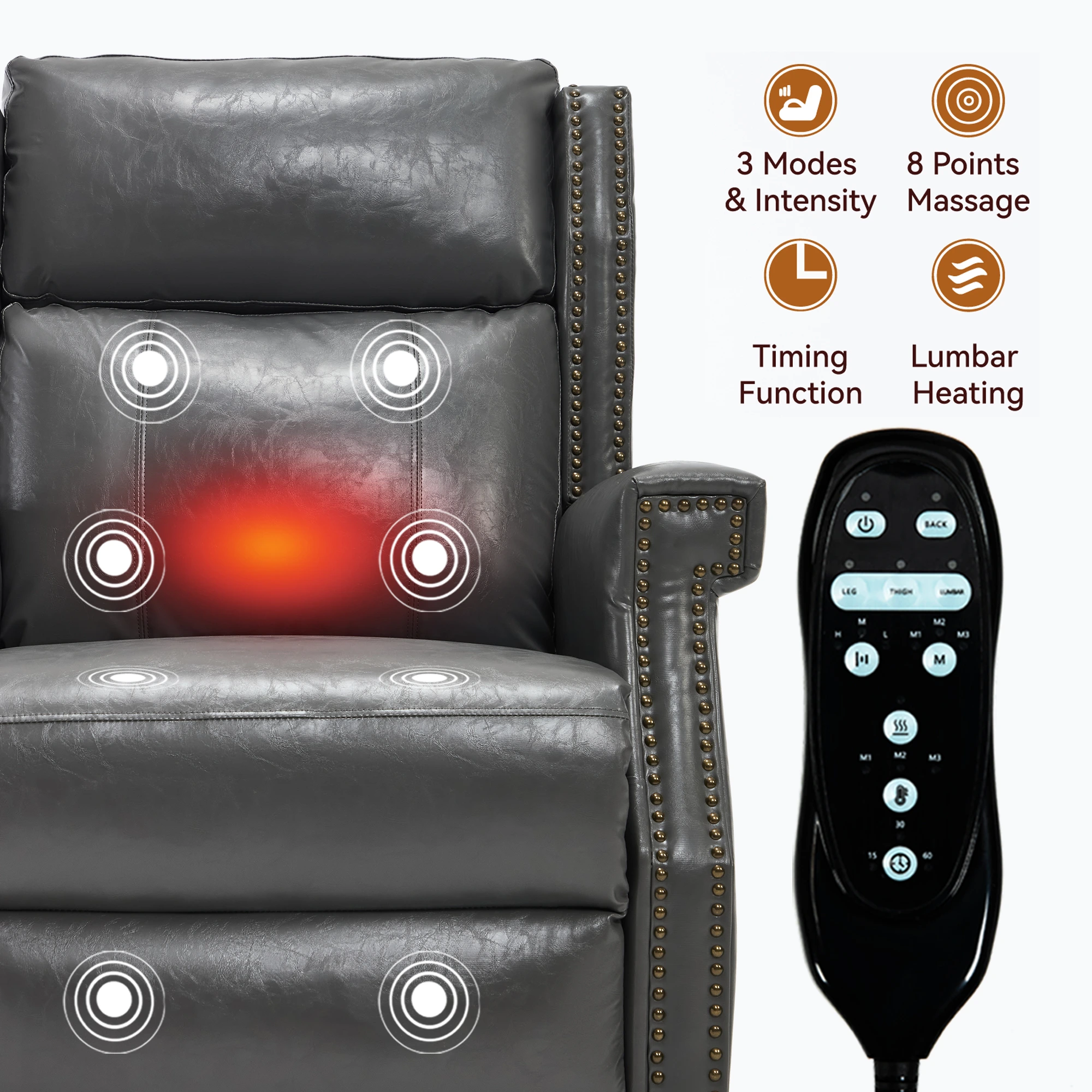 RHHVVR Classic Manual Recliner with Heat & Massage in gray — original product detail 4