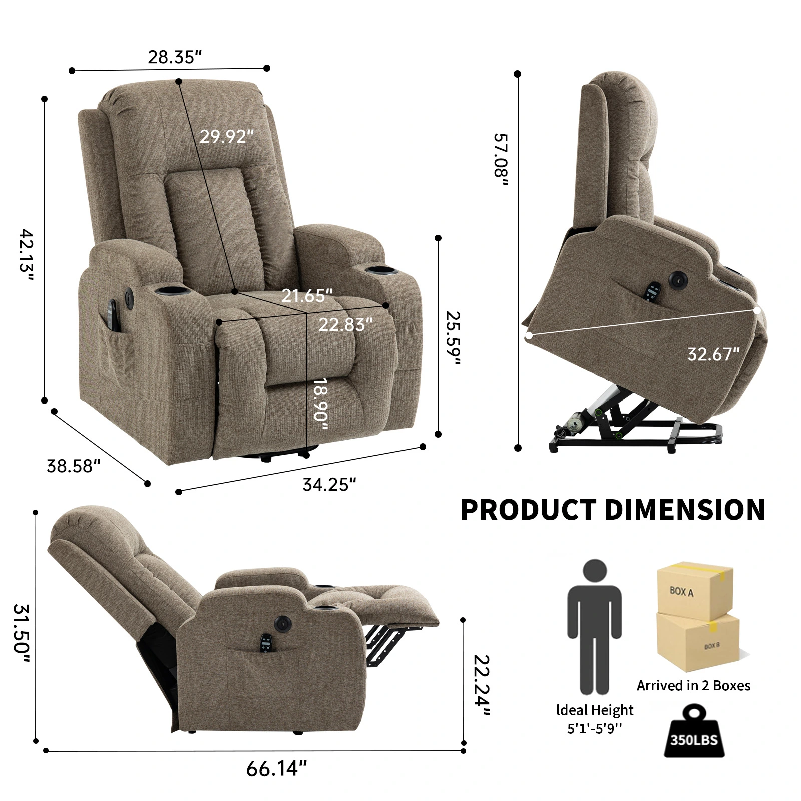 RHHVVR High-Back Power Lift Recliner with Cup Holders in brown — original product detail 2