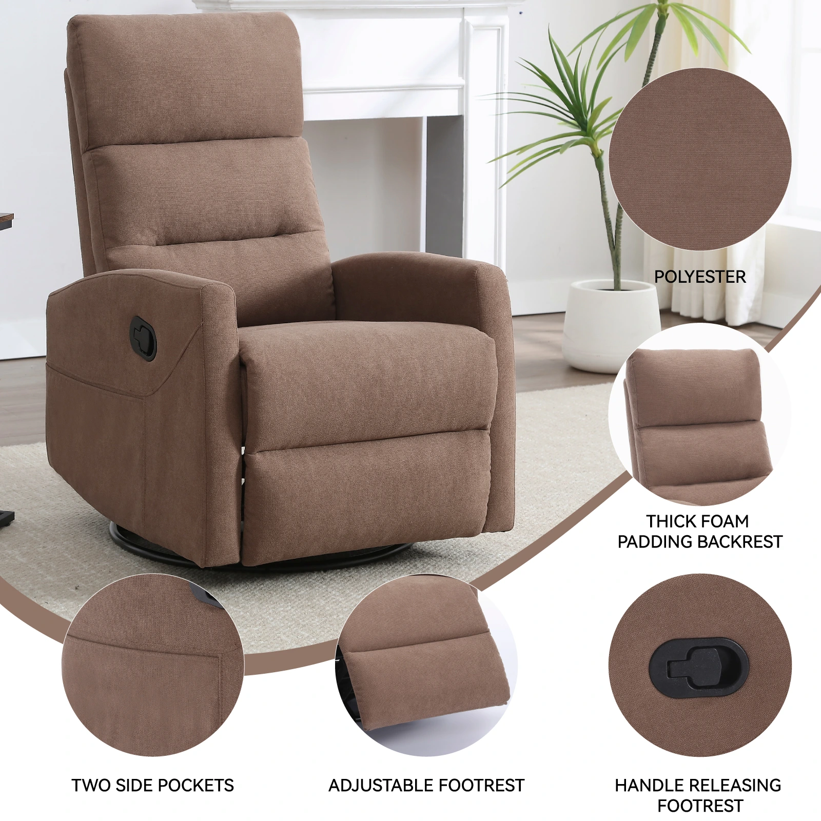 RHHVVR Swivel Rocker Manual Recliner in brown — original product detail 2