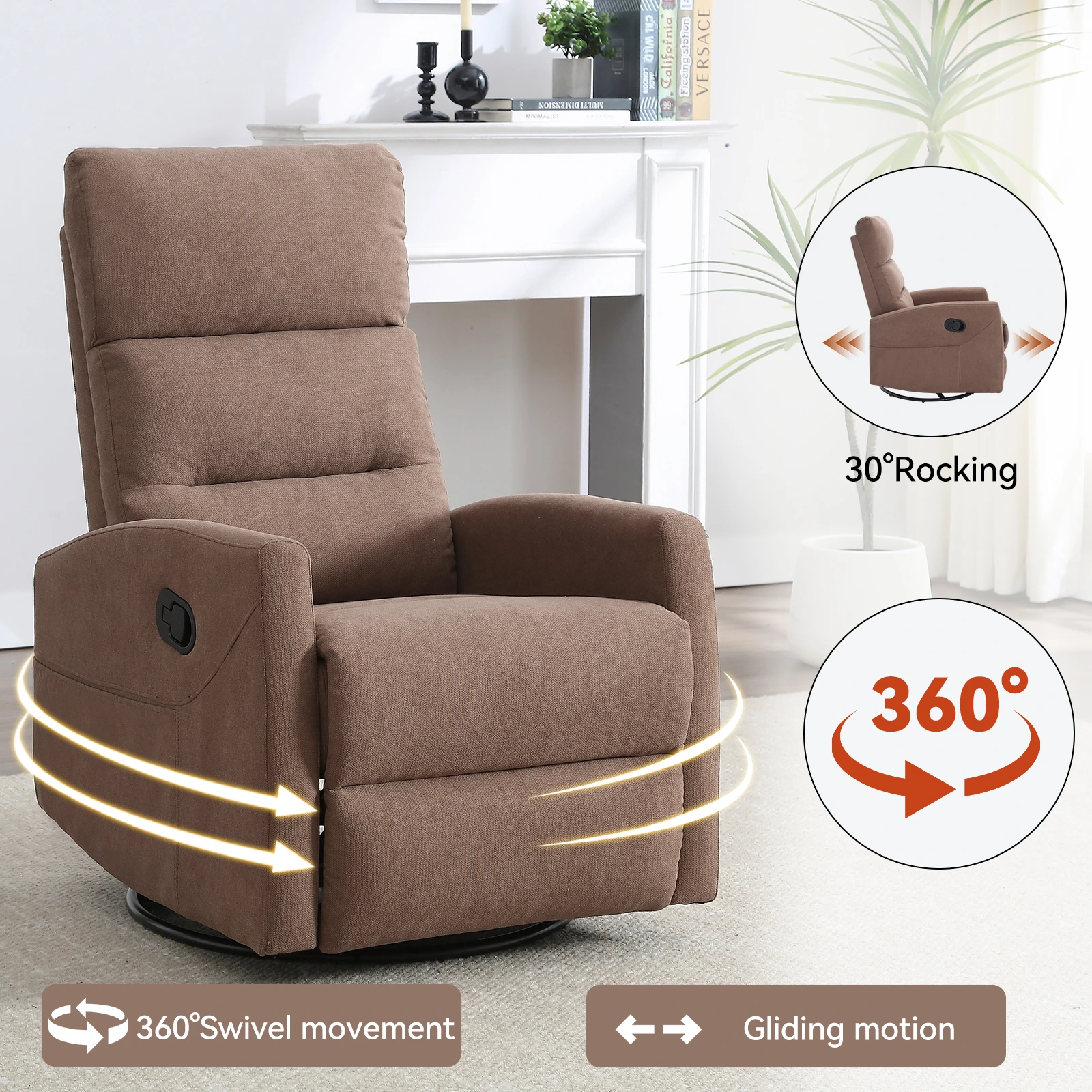 RHHVVR Swivel Rocker Manual Recliner in brown — original product detail 3