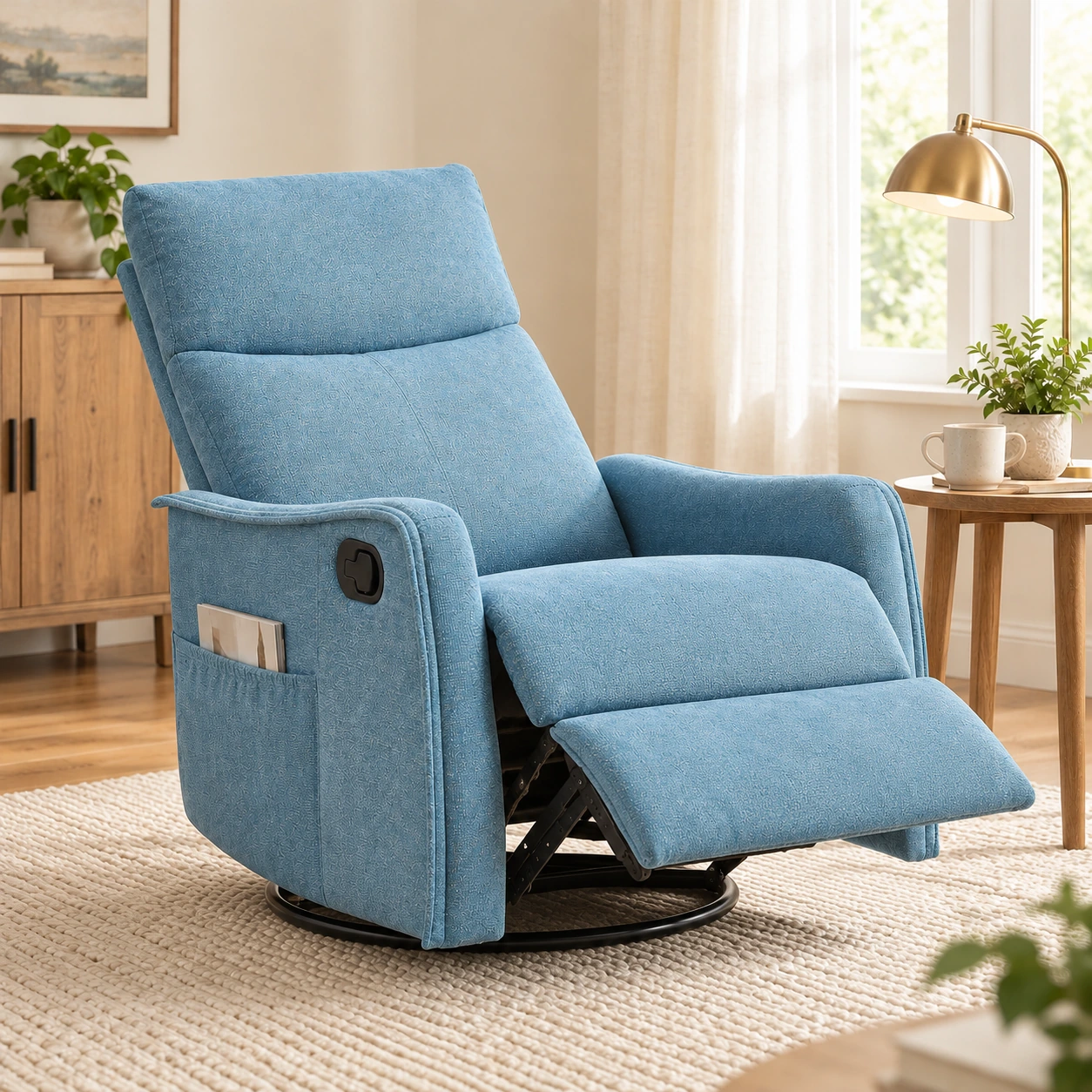 RHHVVR W1803P251883 Blue — empty manual chair in low reclined position
