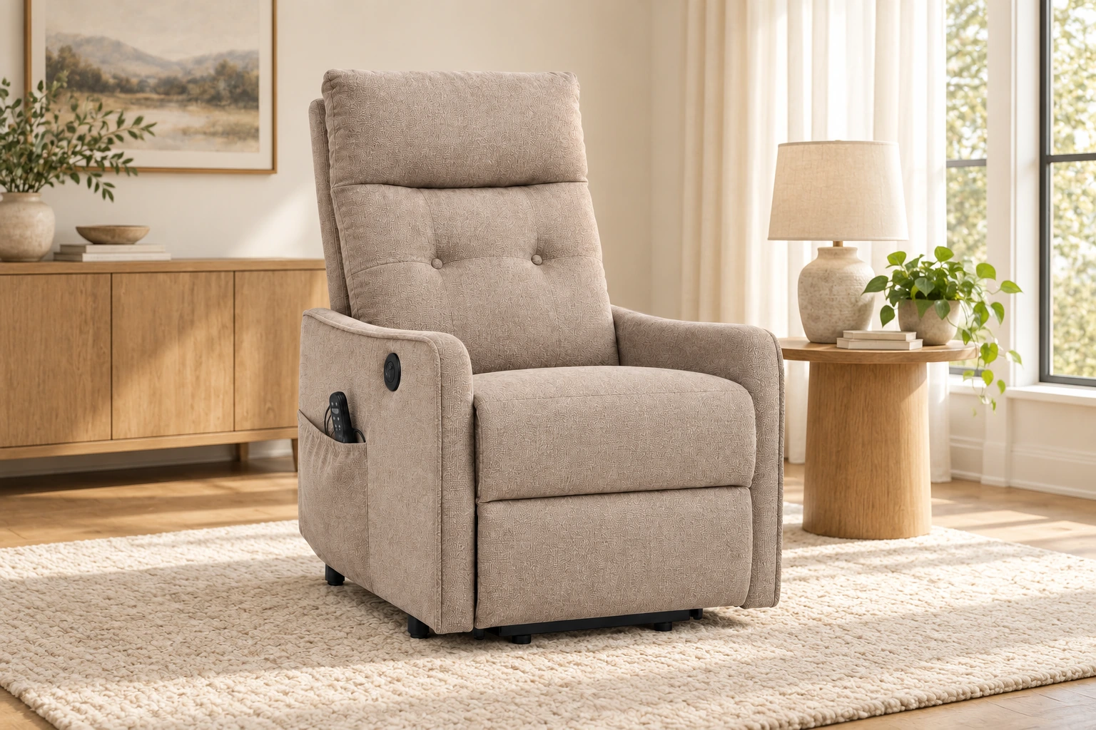 Compact Chenille Lift Recliner