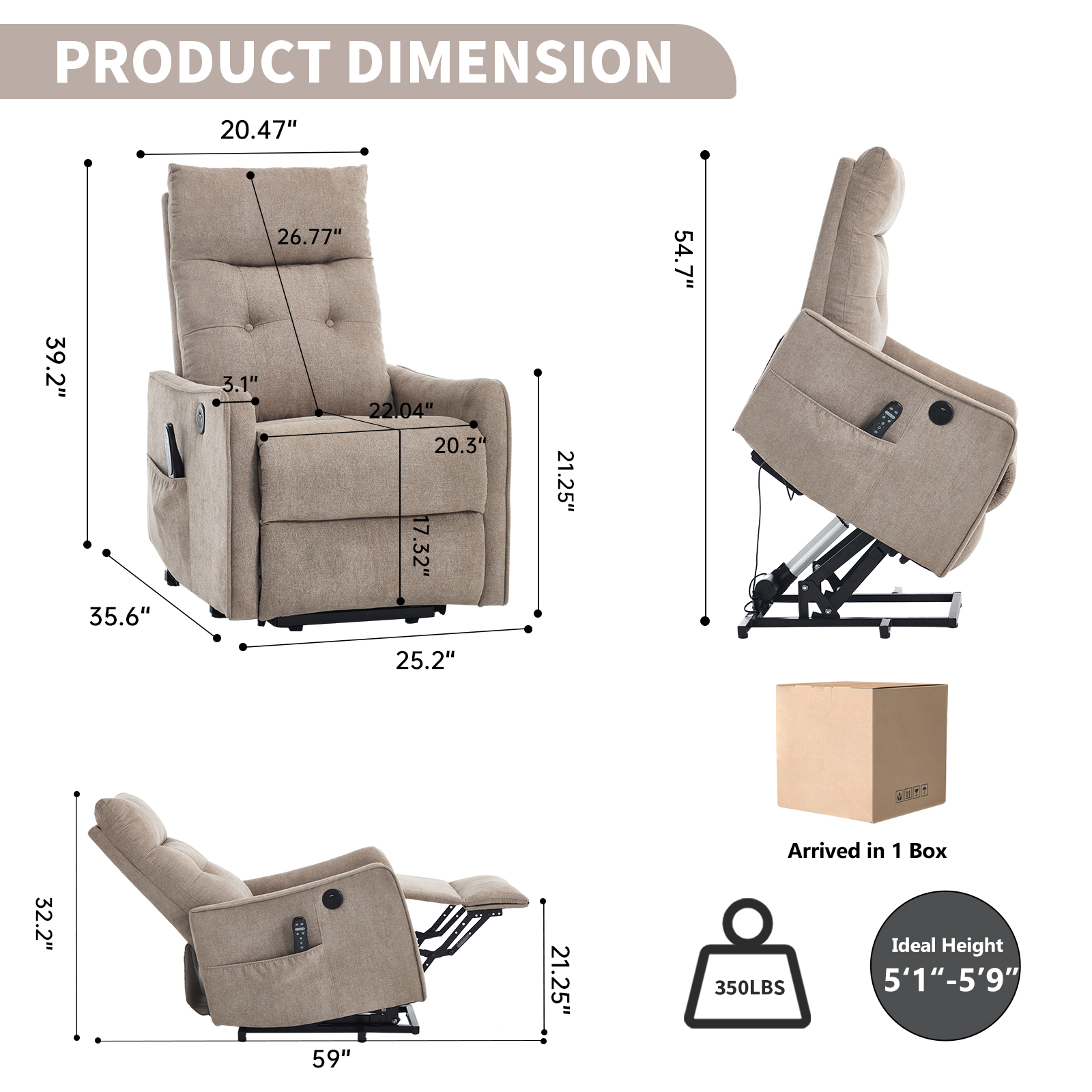 RHHVVR W1803P536616 Khaki — original product dimensions and box count