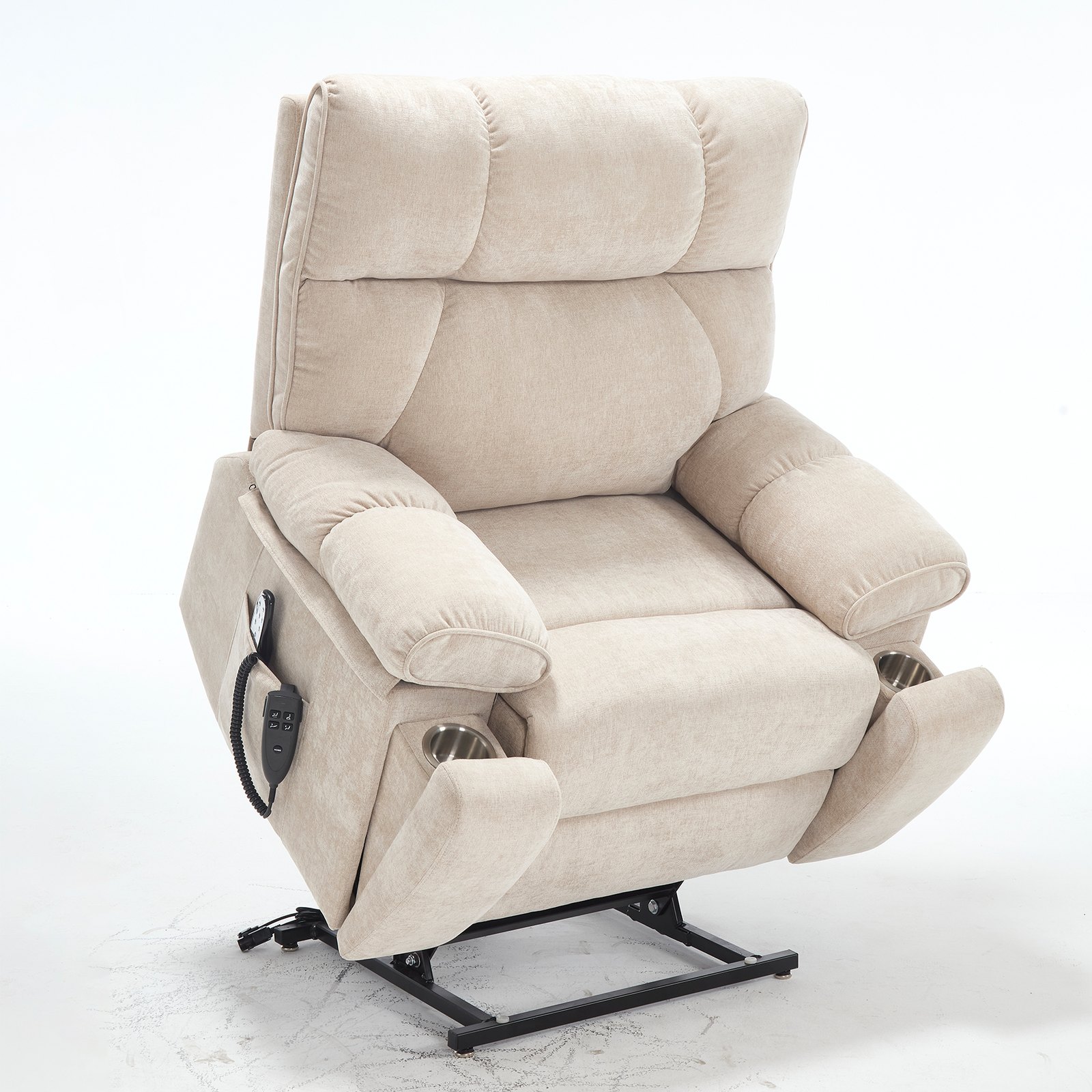 RHHVVR Oversized Power Lift Recliner Chair for Adults, Large Electric Lift Recliners with Massage Heating, Medium-Firm Electric Lay Flat Reclining Chair Sofa for Living Room, Chenille Beige
