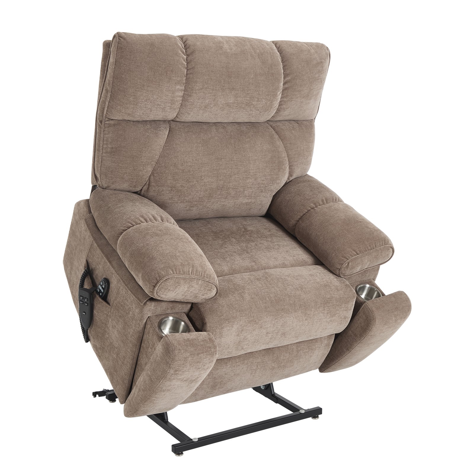 RHHVVR Oversized Power Lift Recliner Chair for Adults, Large Electric Lift Recliners with Massage Heating, Medium-Firm Electric Lay Flat Reclining Chair Sofa for Living Room, Chenille Brown