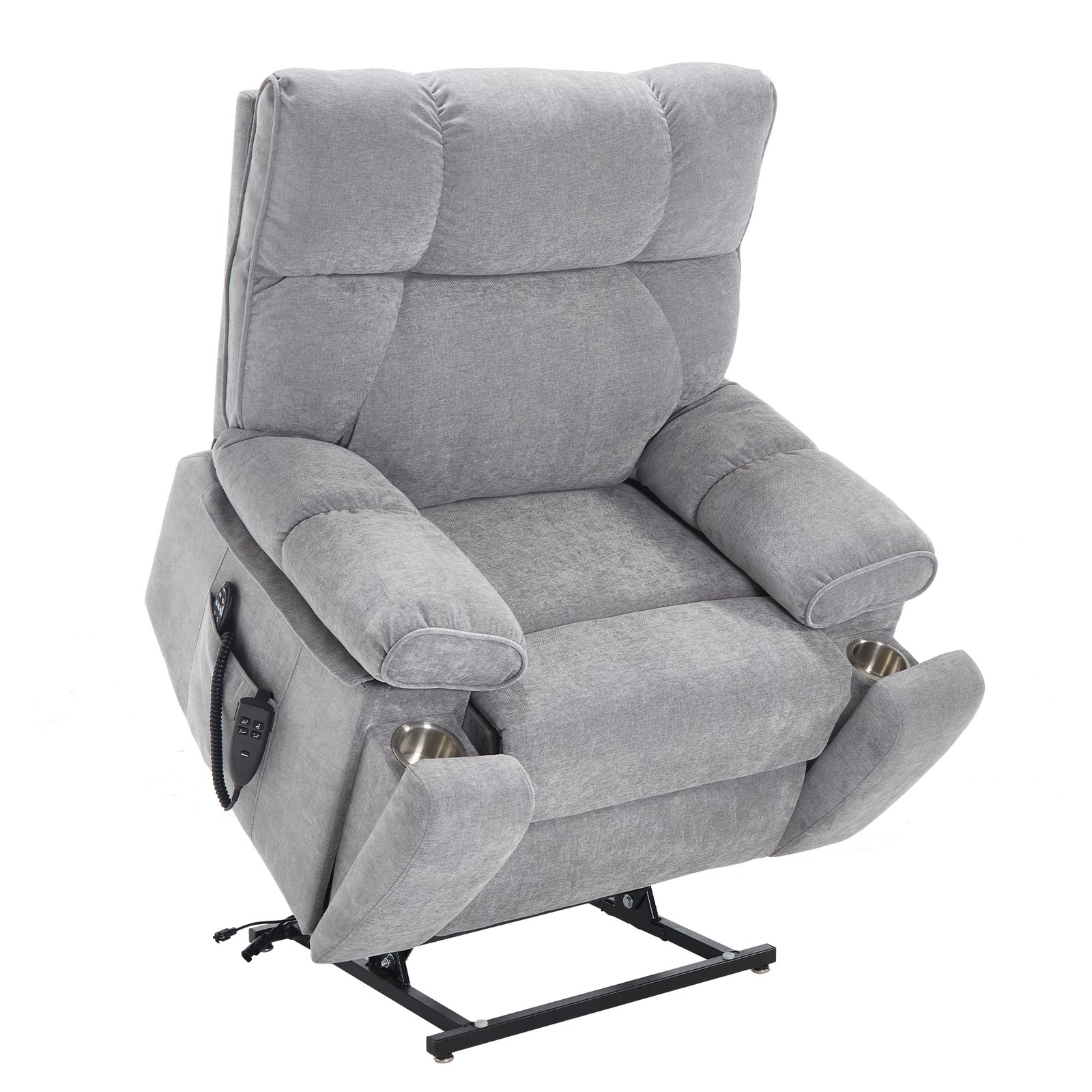 RHHVVR Oversized Power Lift Recliner Chair for Adults, Large Electric Lift Recliners with Massage Heating, Medium-Firm Electric Lay Flat Reclining Chair Sofa for Living Room, Chenille Gray