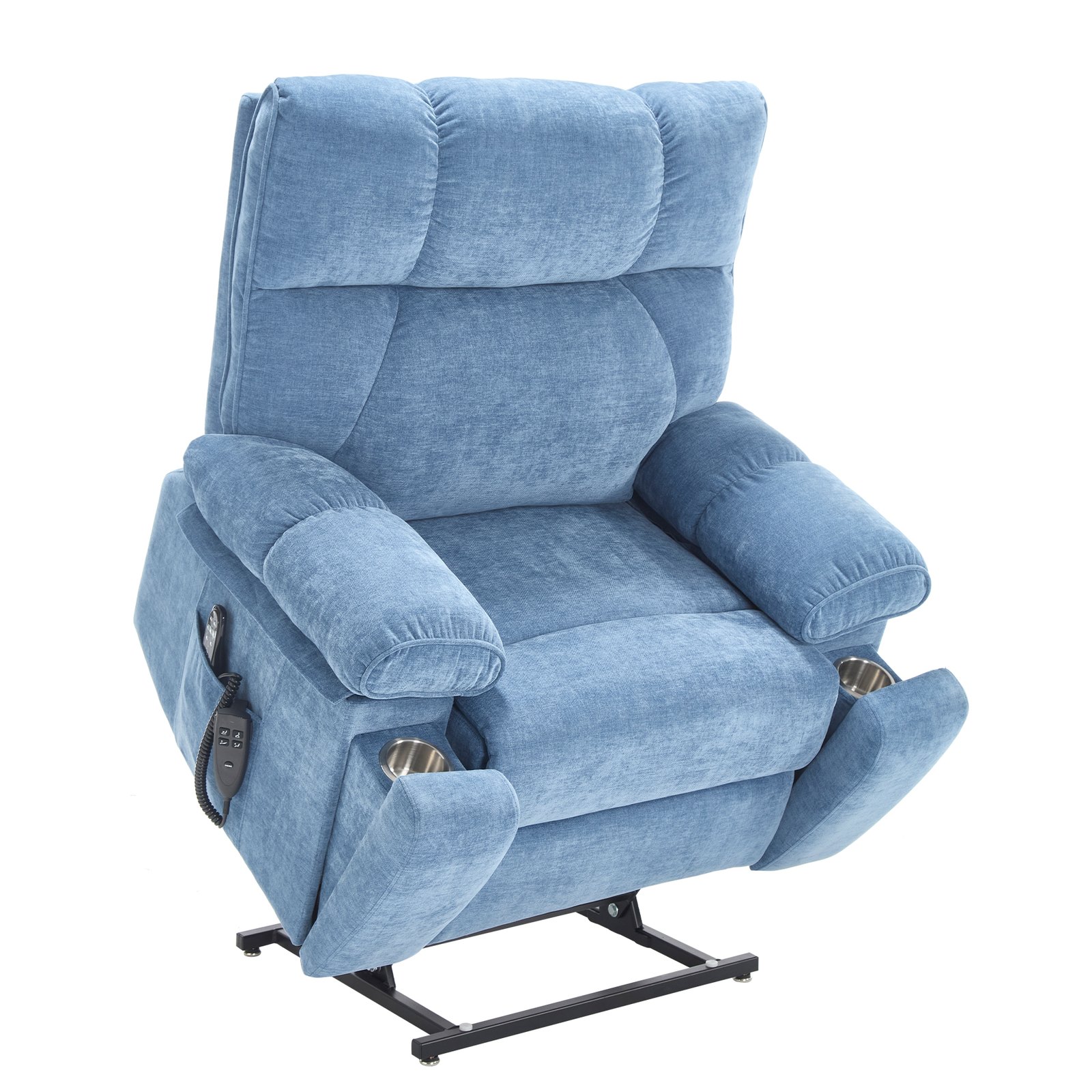 RHHVVR Oversized Power Lift Recliner Chair for Adults, Large Electric Lift Recliners with Massage Heating, Medium-Firm Electric Lay Flat Reclining Chair Sofa for Living Room, Chenille Blue