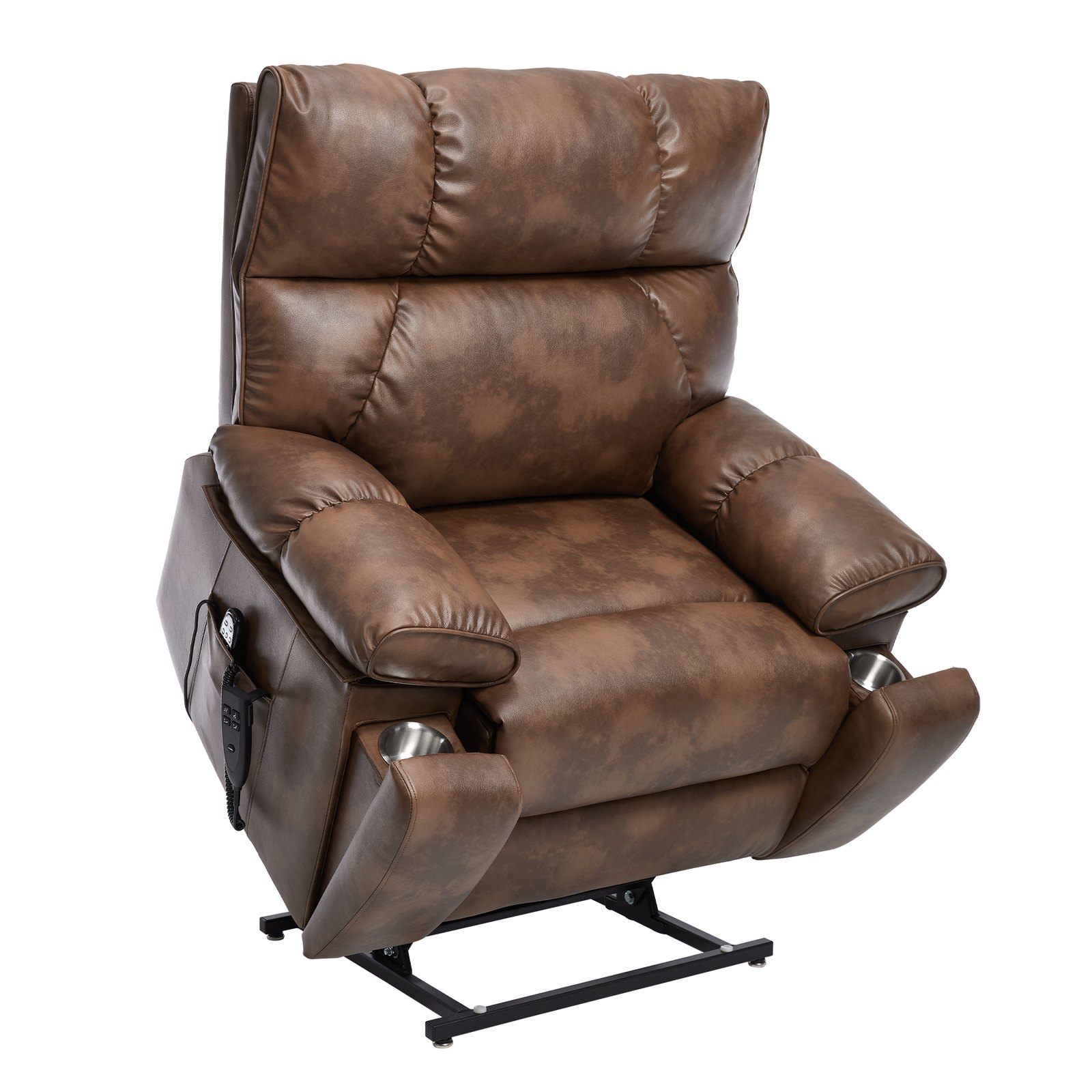 RHHVVR Oversized Power Lift Recliner Chair for Adults, Large Electric Lift Recliners with Massage Heating, Medium-Firm Electric Lay Flat Reclining Chair Sofa for Living Room, Leather Caramel