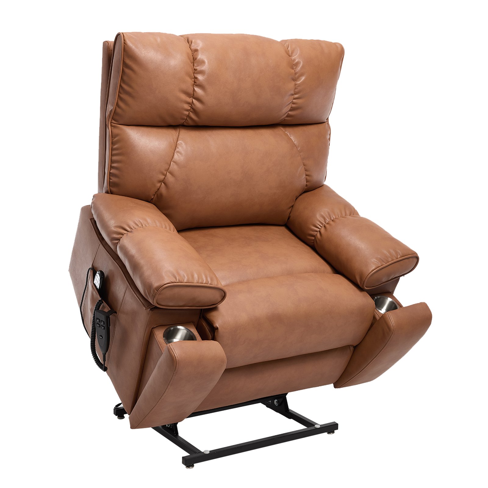 RHHVVR Oversized Power Lift Recliner Chair for Adults, Large Electric Lift Recliners with Massage Heating, Medium-Firm Electric Lay Flat Reclining Chair Sofa for Living Room, Leather Orange