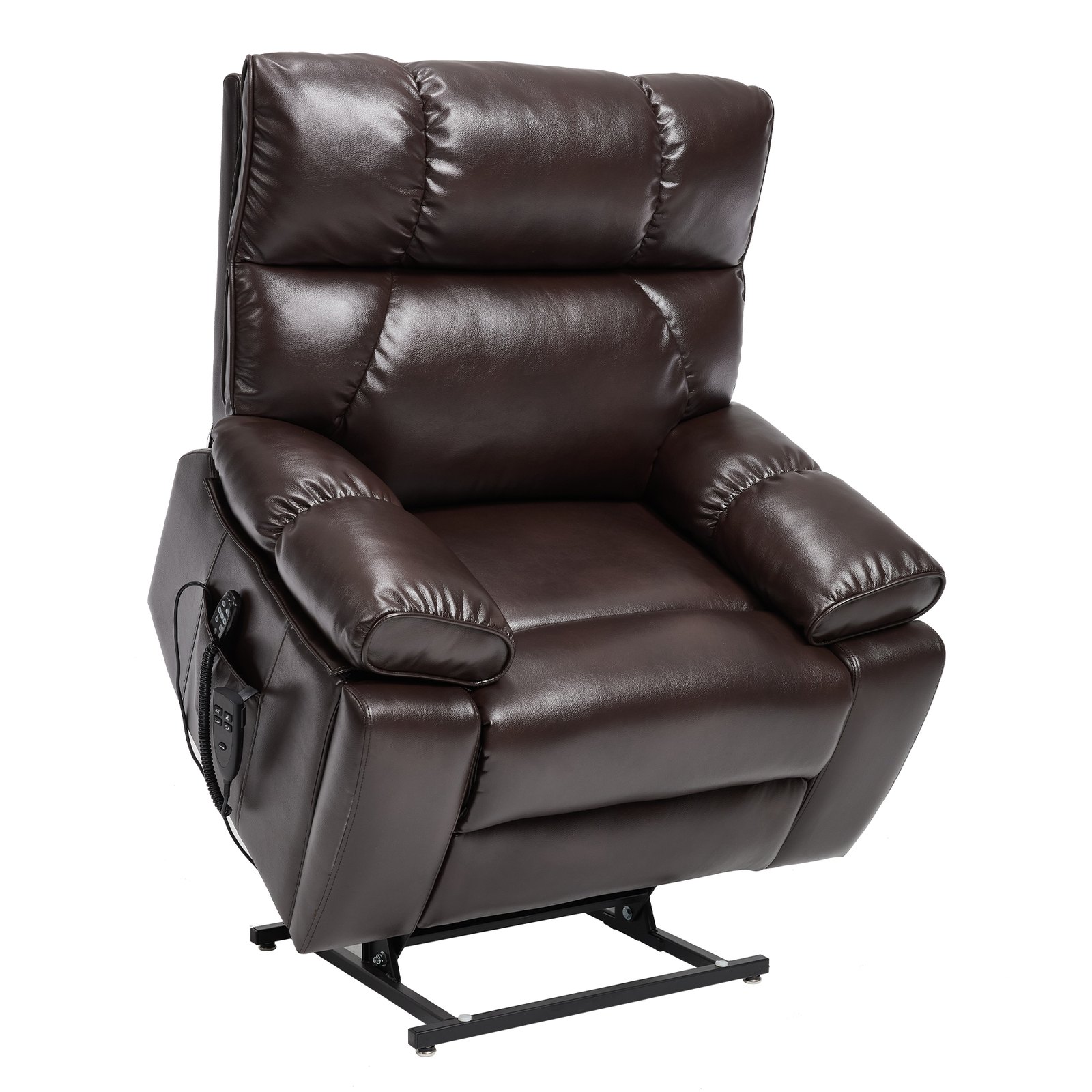 RHHVVR Oversized Power Lift Recliner Chair for Adults, Large Electric Lift Recliners with Massage Heating, Medium-Firm Electric Lay Flat Reclining Chair Sofa for Living Room, Leather Brown