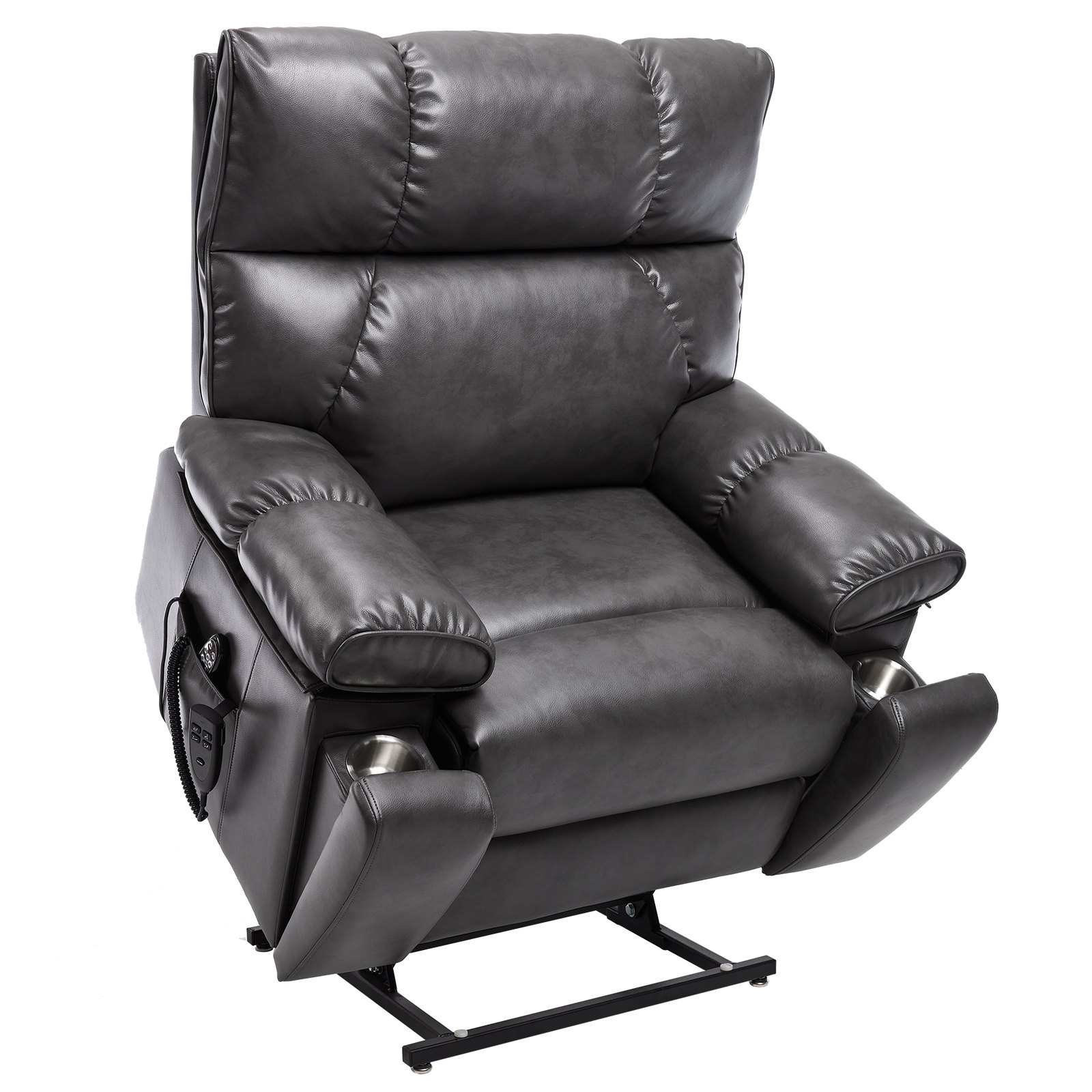 RHHVVR Oversized Power Lift Recliner Chair for Adults, Large Electric Lift Recliners with Massage Heating, Medium-Firm Electric Lay Flat Reclining Chair Sofa for Living Room, Leather Dark Gray