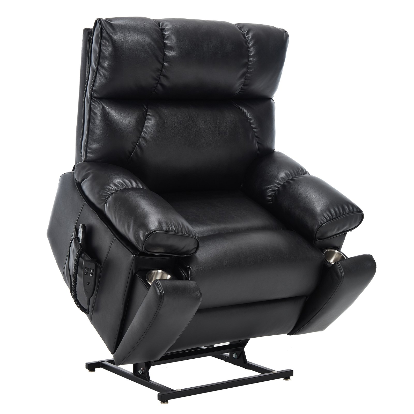 RHHVVR Oversized Power Lift Recliner Chair for Adults, Large Electric Lift Recliners with Massage Heating, Medium-Firm Electric Lay Flat Reclining Chair Sofa for Living Room, Leather Black
