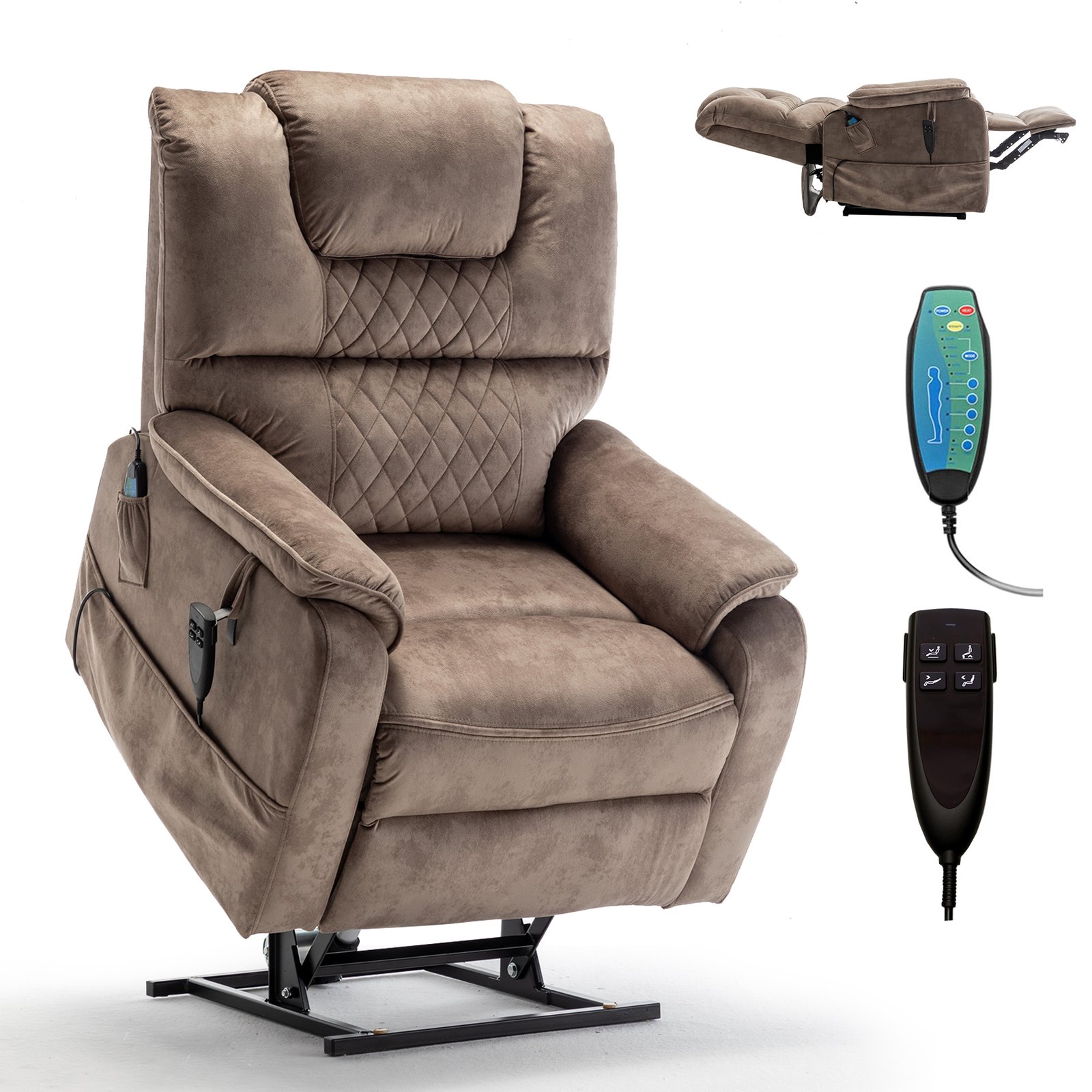 RHHVVR Oversized Power Lift Recliner Chair for Big and Tall 400 Lbs, 25" Large Electirc Recliner Chair with Vibration Heating, Zero Gravity Lay Flat Recliner Sofa for Elderly, Velvet Brown