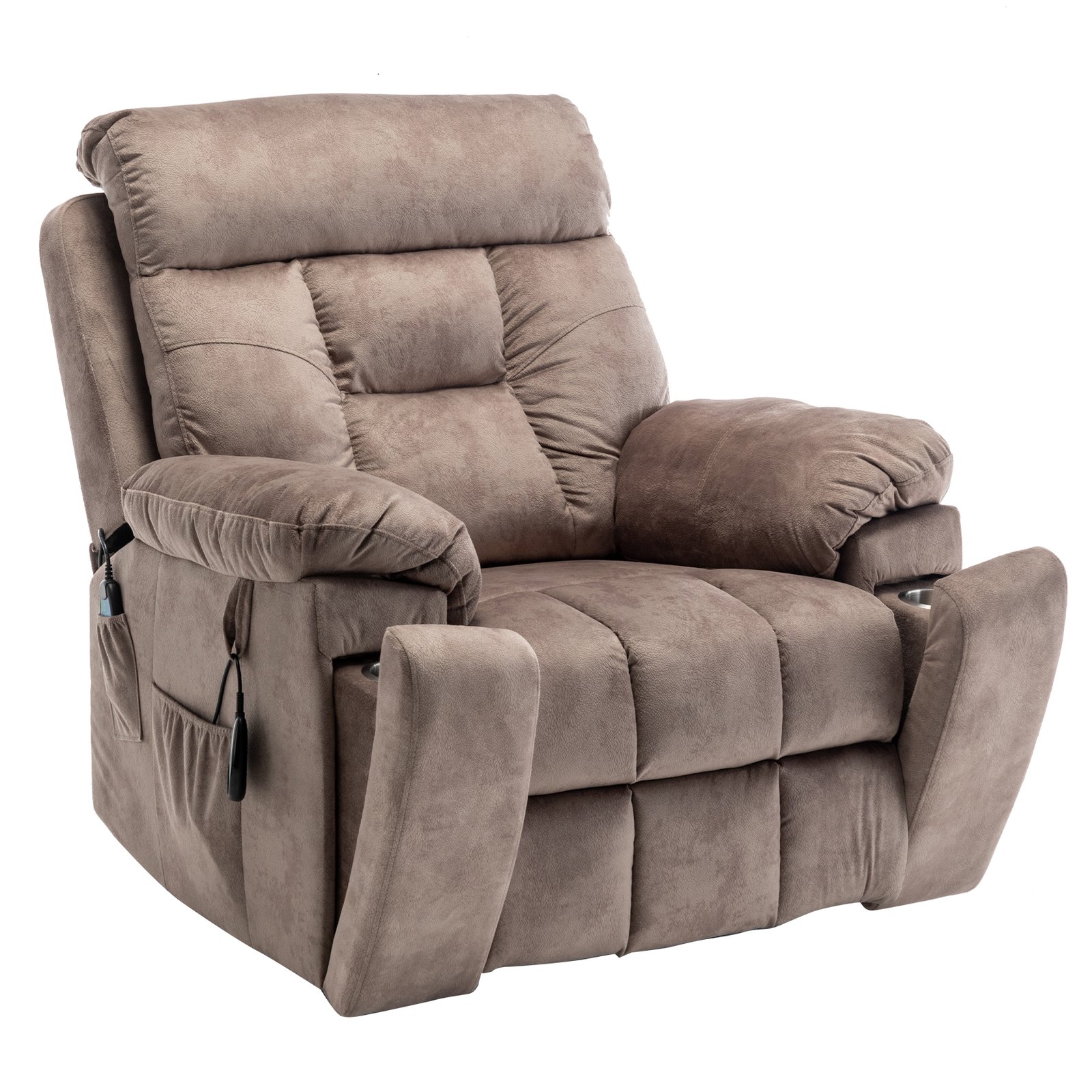 Oversized Lift Recliner Chairs for Elderly, 26in Extra Wide Power Chair with Massaga and Heating, Large Electric Lay Flat Recliners Sofa for Big and Tall Adult Lounging, Velvet Light Brown