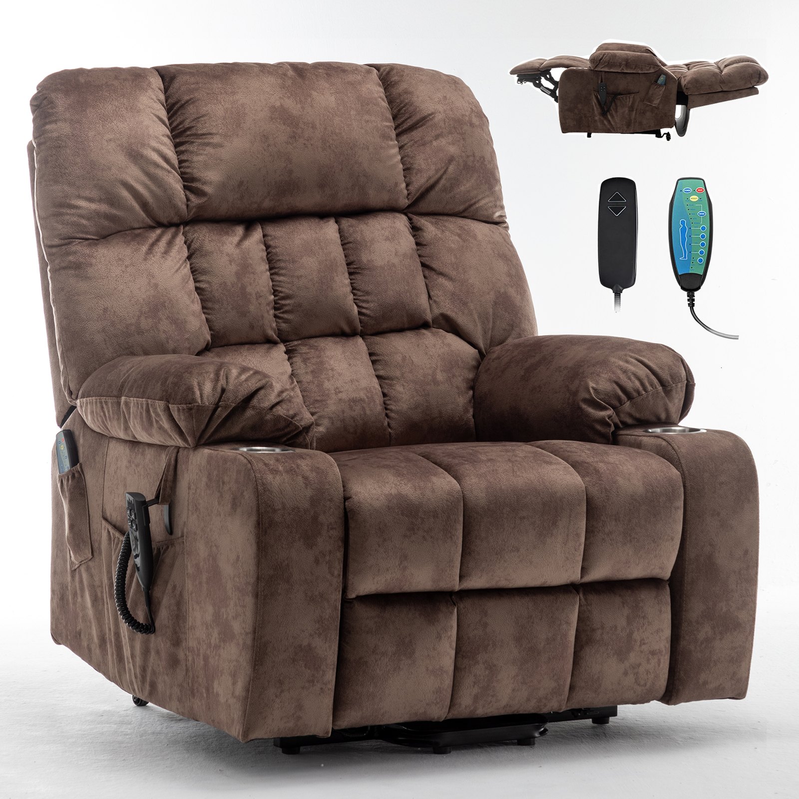 Oversized Power Recliner Chair for Big and Tall 400 LBS, 25.5" Extra Wide Electric Lift Chair with Heat and Massage, Dual Motor 180° Lay Flat Recliner Living Room Sofa, Velvet Big Lift Recliner
