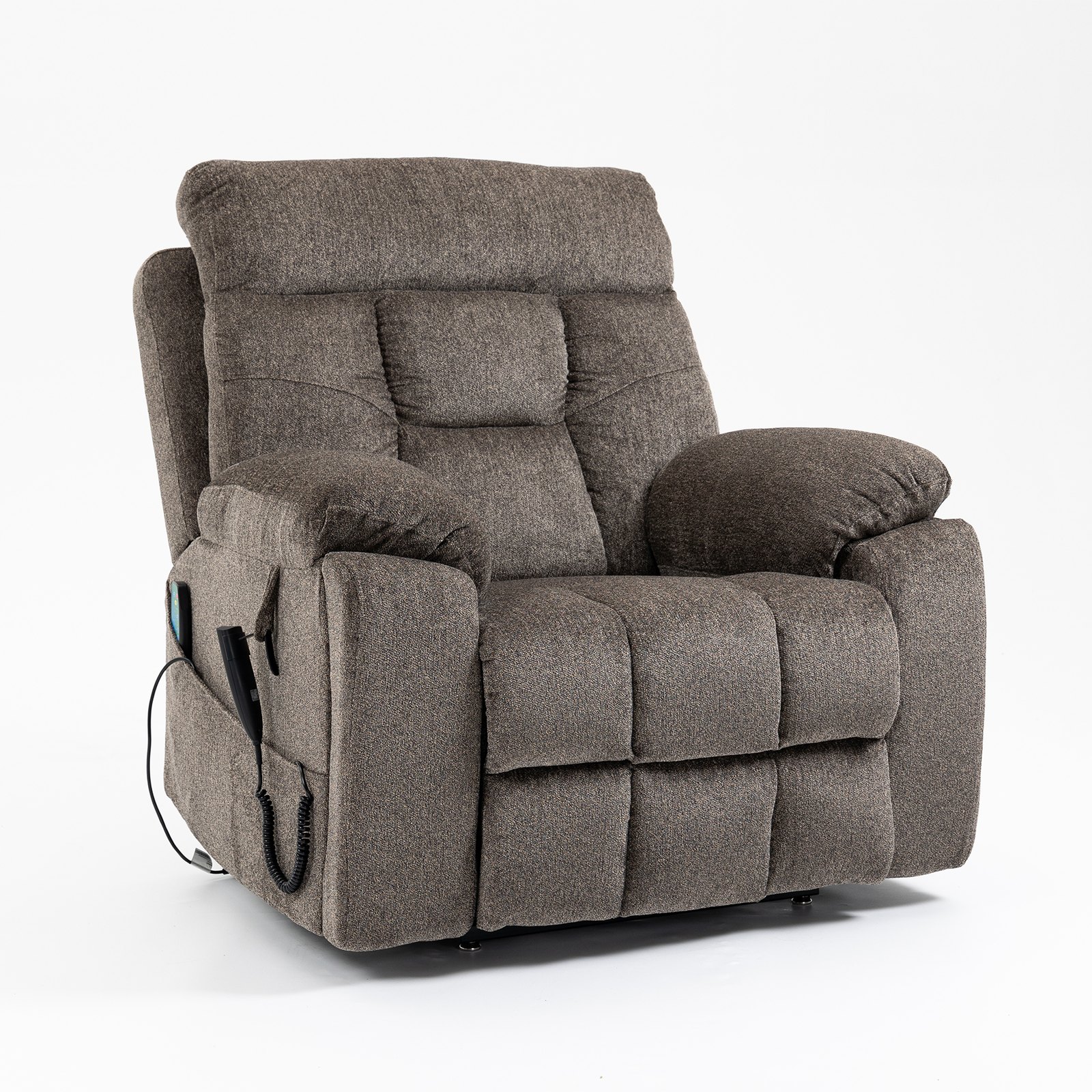 Oversized Lift Recliner Chair for Big and Tall Elderly, 26" Extra Wide Seat Power Lift Recliners with Heat and Massage, Dual Motor Electric Lay Flat Living Room Sofa with Lumbar Pillow, Brown