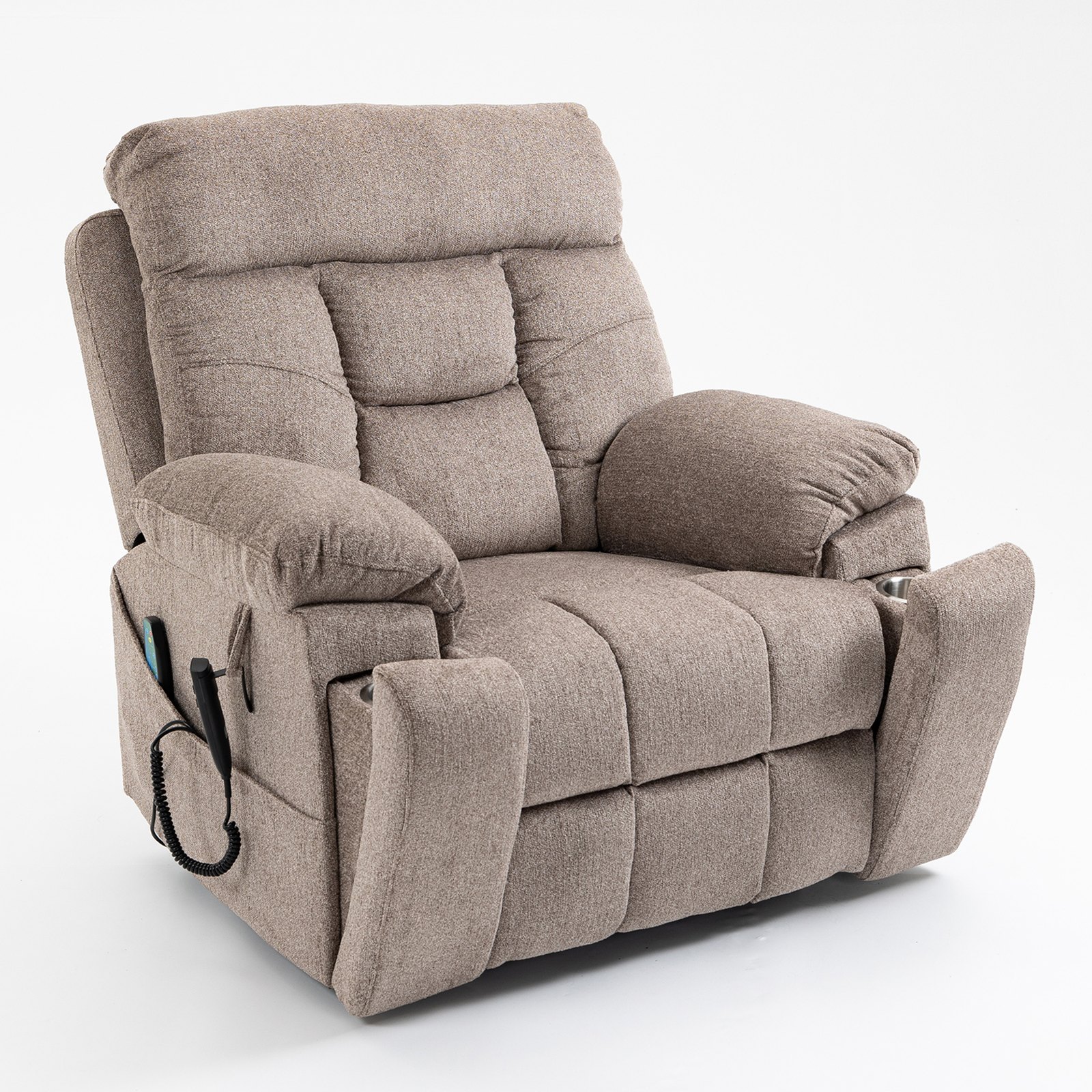 Oversized Lift Recliner Chair for Elderly, 26" Extra Wide Seat Power Lift Recliners with Heat and Massage, Dual Motor Electric Lay Flat Living Room Sofa with Lumbar Pillow, Light Brown