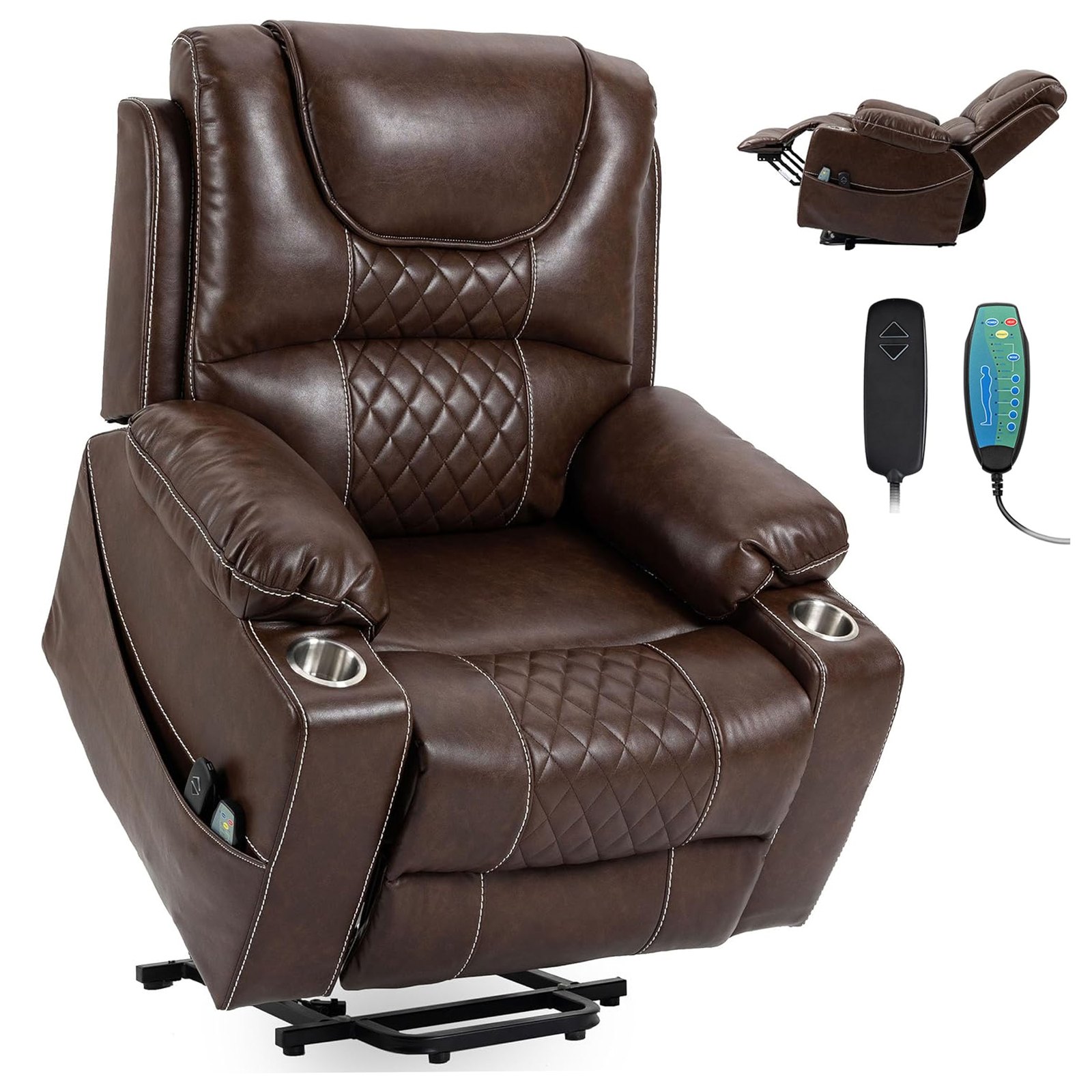 RHHVVR Oversized Power Lift Recliner Chair 400 LBS for Big and Tall Elderly, 26" Extra Wide Zero Gravity Electric Recliner Chair with Massage and Heating, Leather Home Theater Seat, Brown