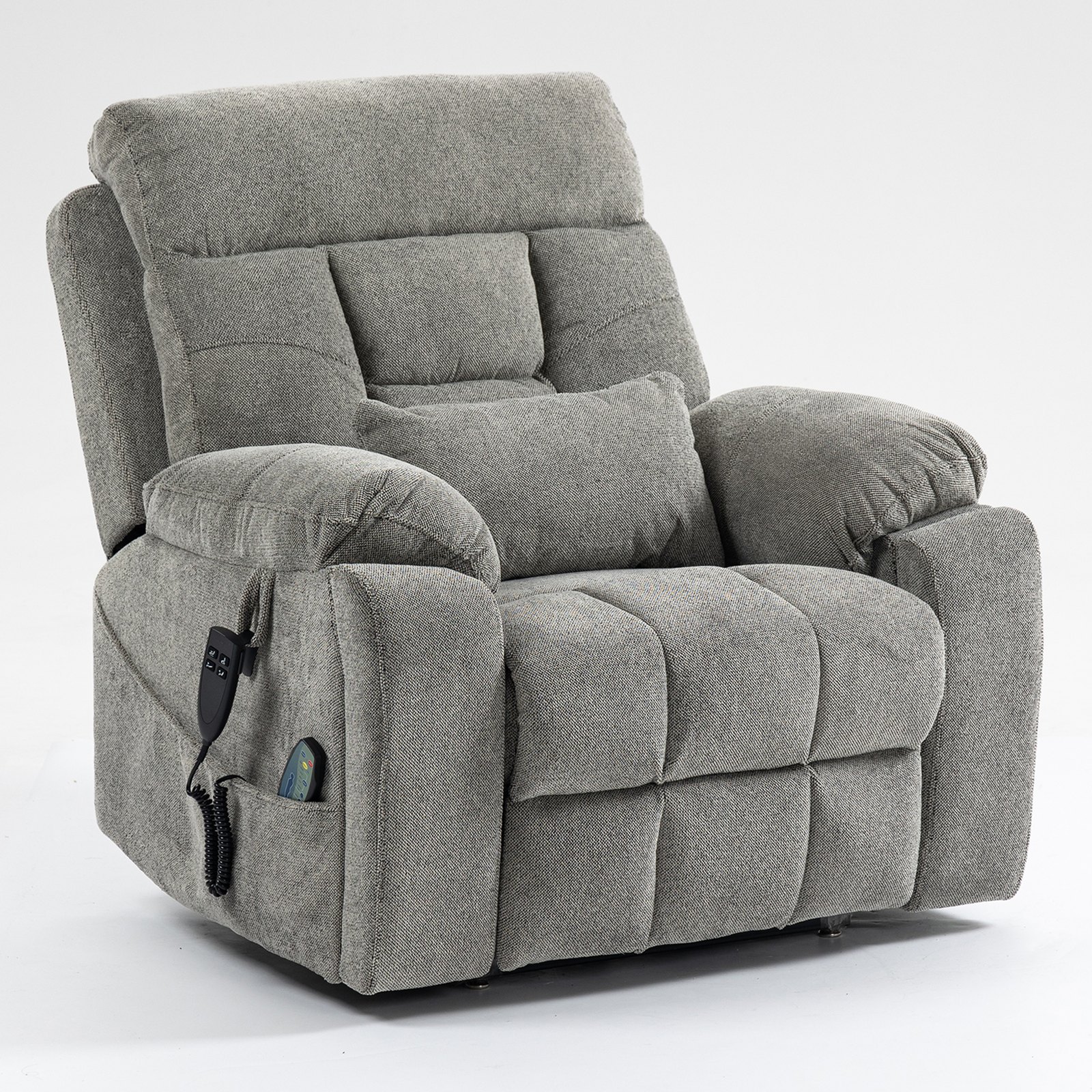 Oversized Lift Recliner Chair for Elderly, 26" Extra Wide Seat Power Lift Recliners with Heat and Massage, Dual Motor Electric Lay Flat Living Room Sofa with Lumbar Pillow, Light Grey