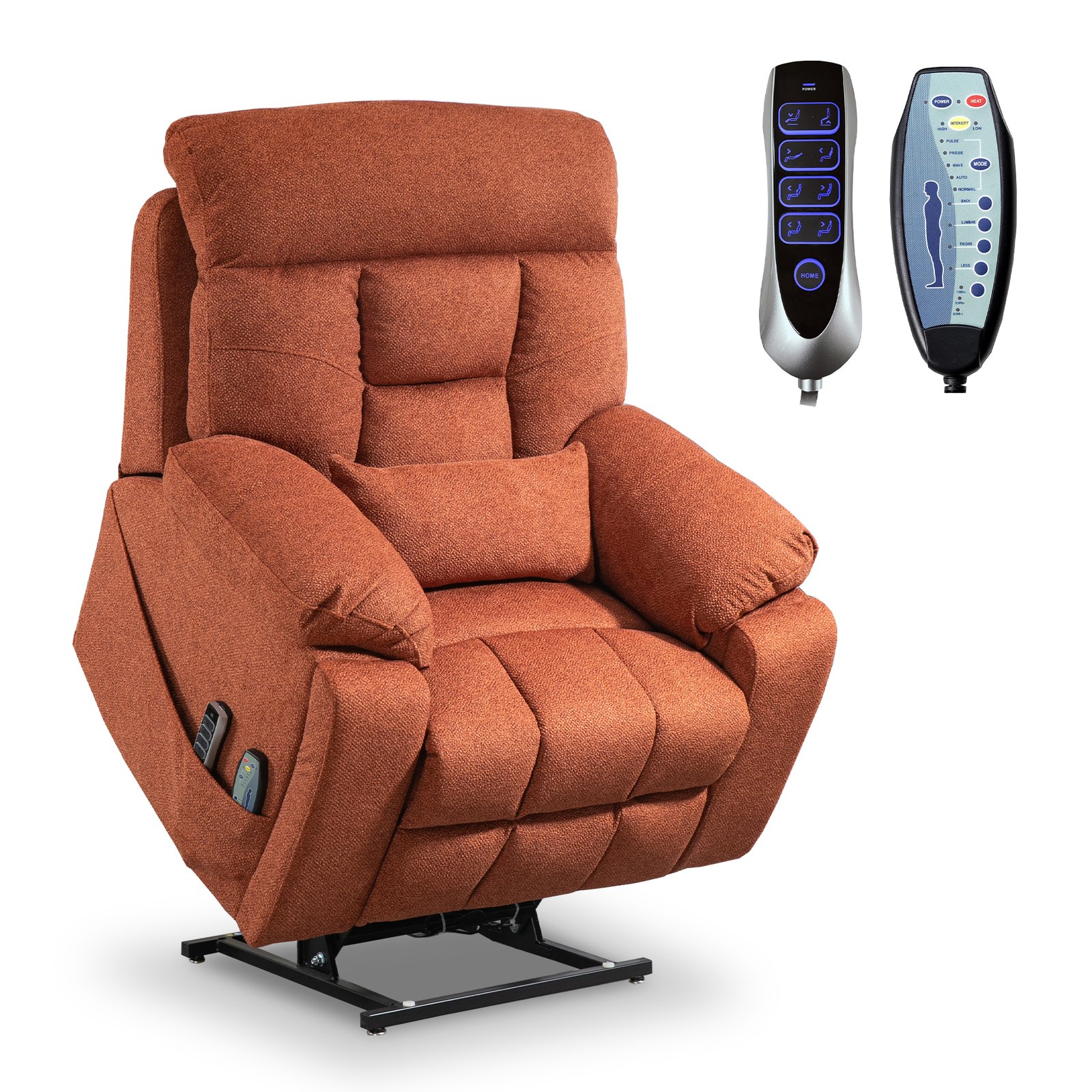 RHHVVR 4 OKIN Motors Electric Lift Chair for Elderly, 25.5" Oversized Power Recliner Chair, Zero Gravity Lay Flat Recliner Chairs with Infinite Position Adjustable Headrest, Velvet Orange
