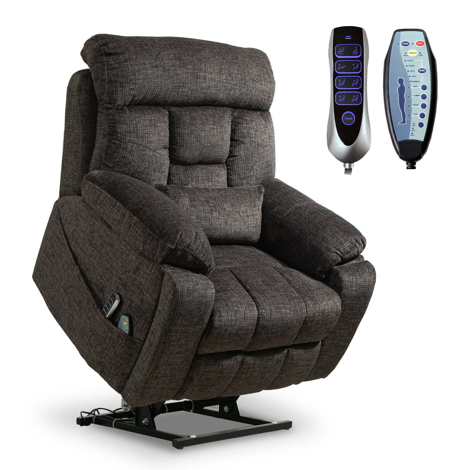 4 OKIN Motors Electric Lift Chair for Elderly, 25.5" Oversized Power Recliner Chair, Zero Gravity Lay Flat Recliner Chairs with Infinite Position Adjustable Headrest, Chenille Dark Grey