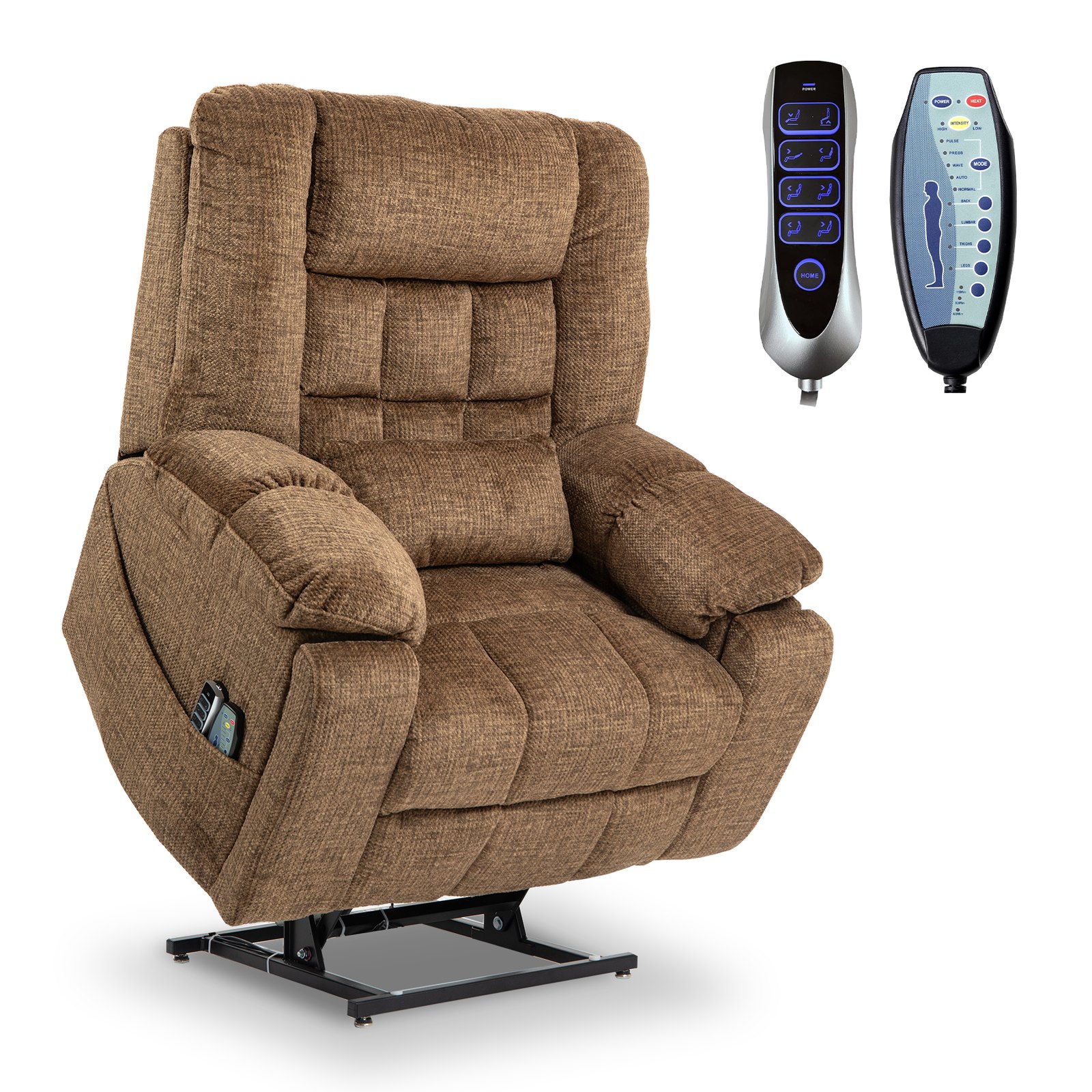 RHHVVR 4 OKIN Motors Electric Lift Chair for Elderly, 27" Oversized Power Recliner Chair, Zero Gravity Lay Flat Recliner Chairs with Infinite Position Adjustable Headrest, Chenille Caramel