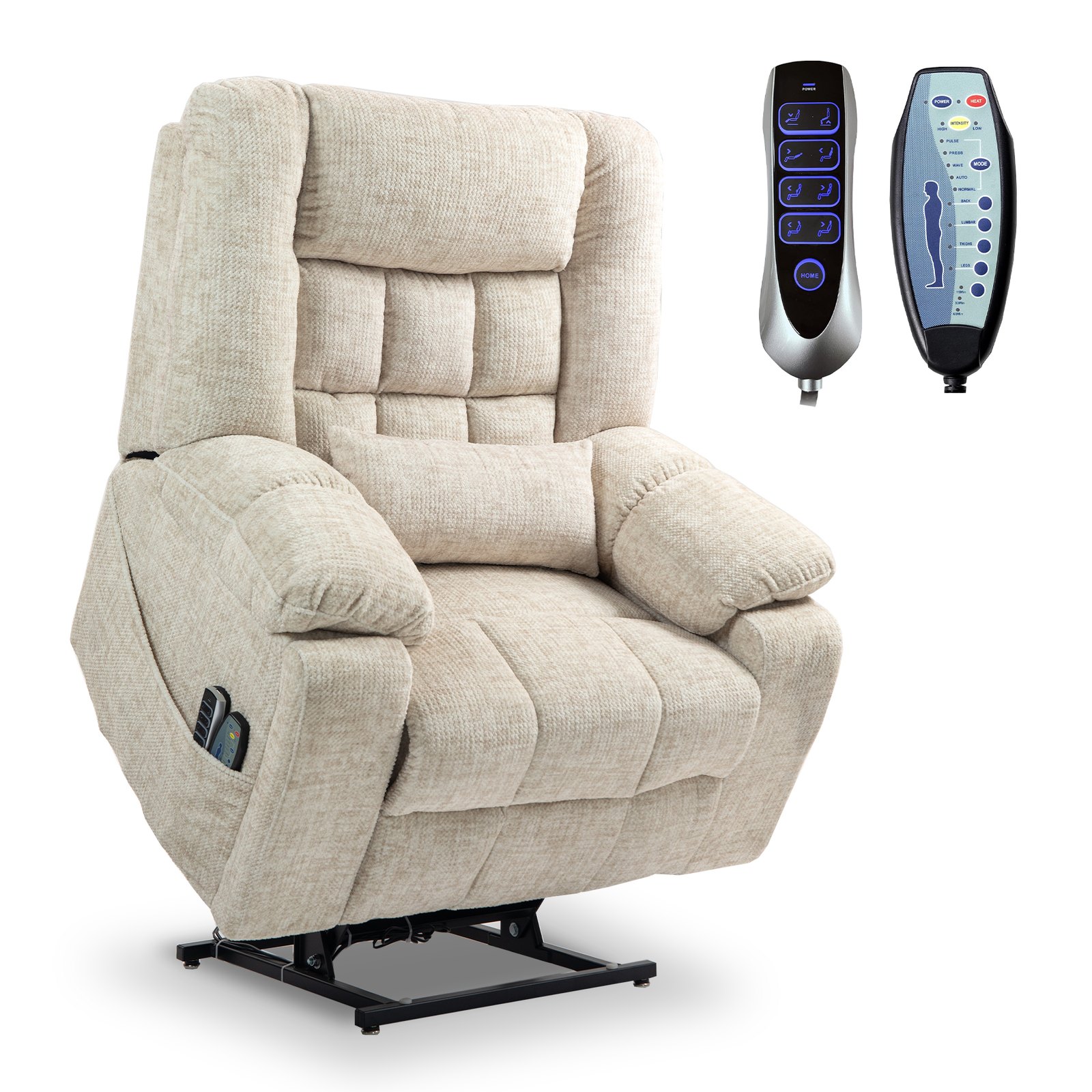 RHHVVR 4 OKIN Motors Electric Lift Chair for Elderly, 27" Oversized Power Recliner Chair, Zero Gravity Lay Flat Recliner Chairs with Infinite Position Adjustable Headrest, Chenille Cream