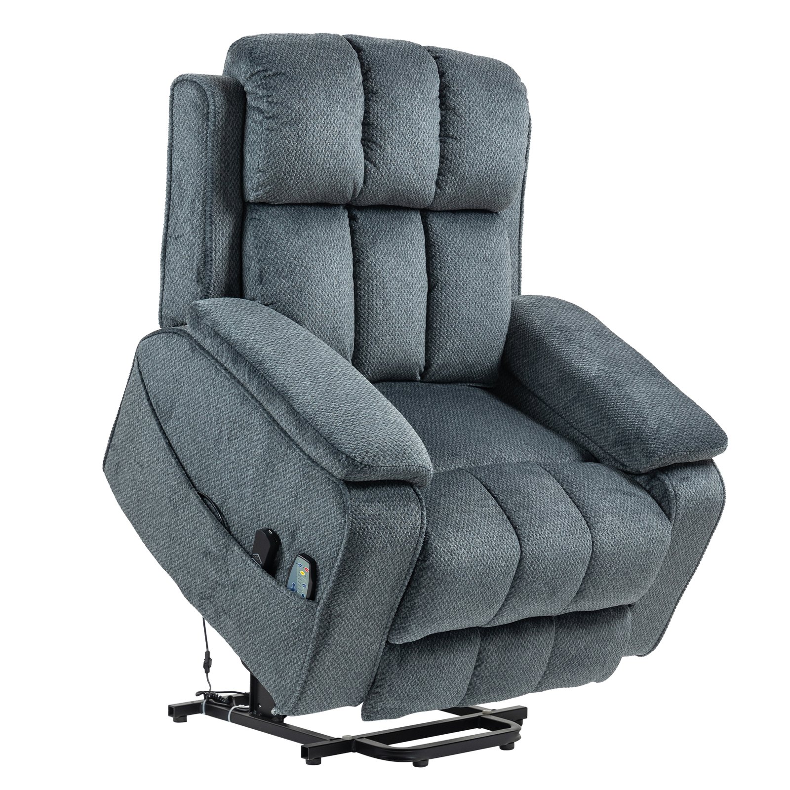 RHHVVR Oversized Lay Flat Recliner for Adults, Large Power Lift Recliner Chair with Extended Footrest, Electric Massage Living Room Sofa Chair, Side Storage Box Cup Holder, Blue Grey