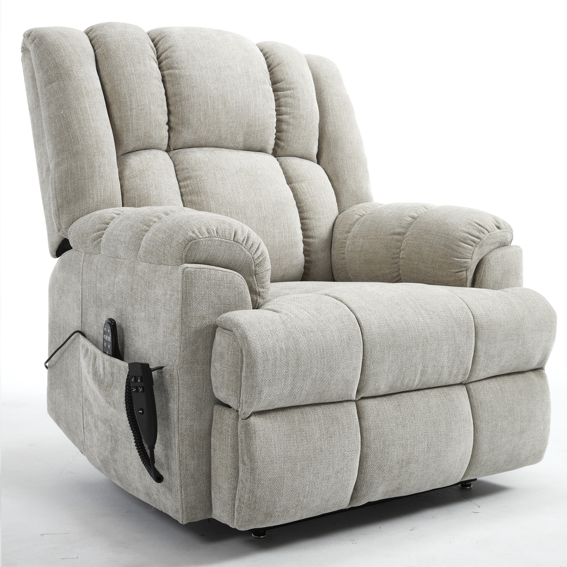 RHHVVR Oversized Chenille Power Lift Recliner Chair, Dual Motor 180° Lay Flat with Massage & Heat, Brown