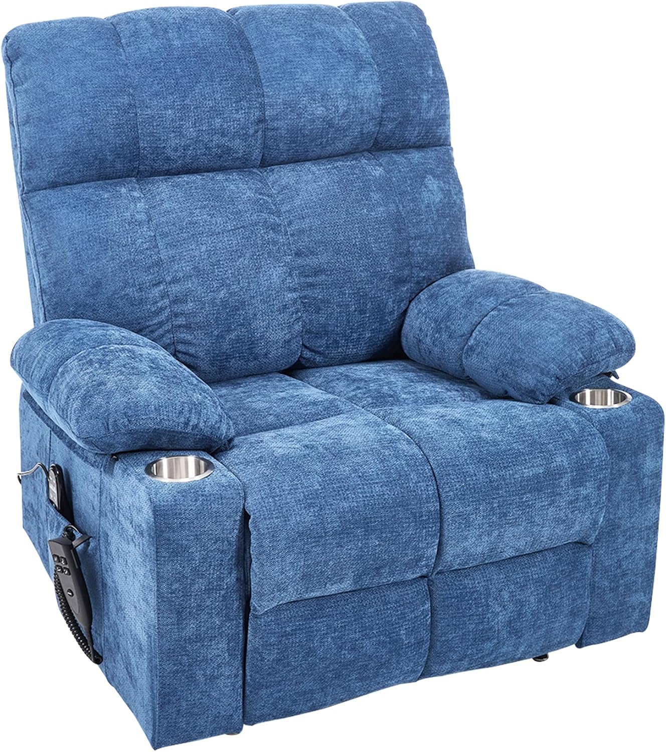 RHHVVR Big and Tall Power Lift Recliner Chair, 180° Lay Flat with Massage, Heat and Cup Holders, Blue