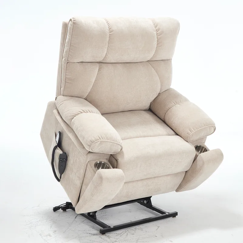 RHHVVR Oversized Power Lift Recliner Chair for Adults, Large Electric Lift Recliners with Massage Heating, Medium-Firm Electric Lay Flat Reclining Chair Sofa for Living Room, Chenille Beige