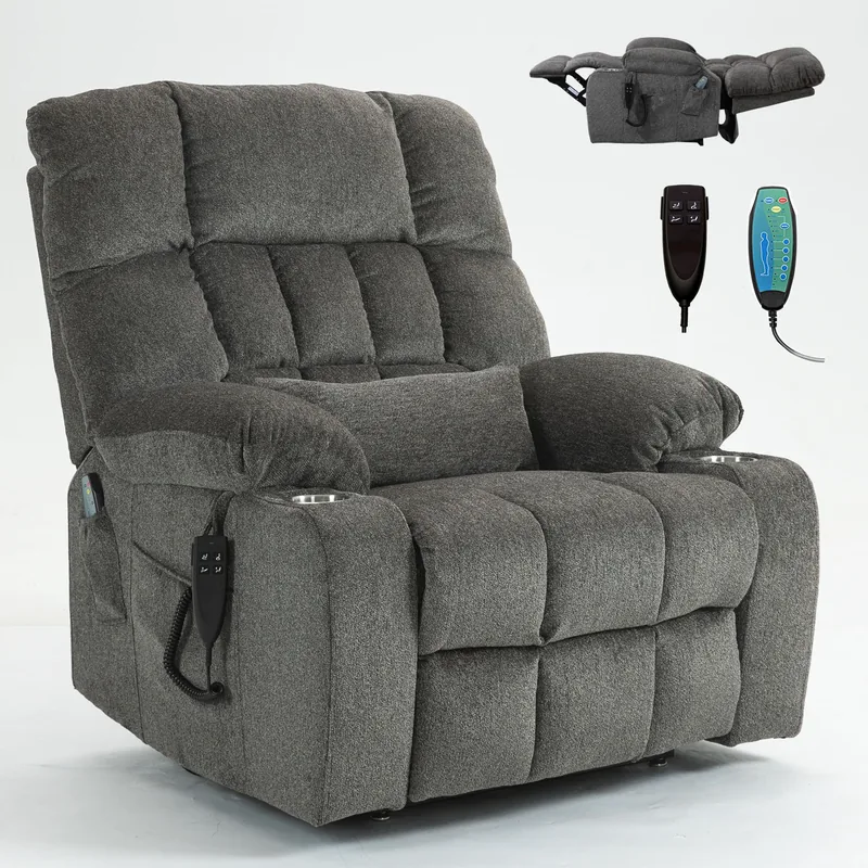 Oversized Power Recliner Chair for Big and Tall 400 LBS, 25.5" Extra Wide Electric Lift Chair with Heat and Massage, Dual Motor 180° Lay Flat Recliner Living Room Sofa, Chenille Big Lift Chair