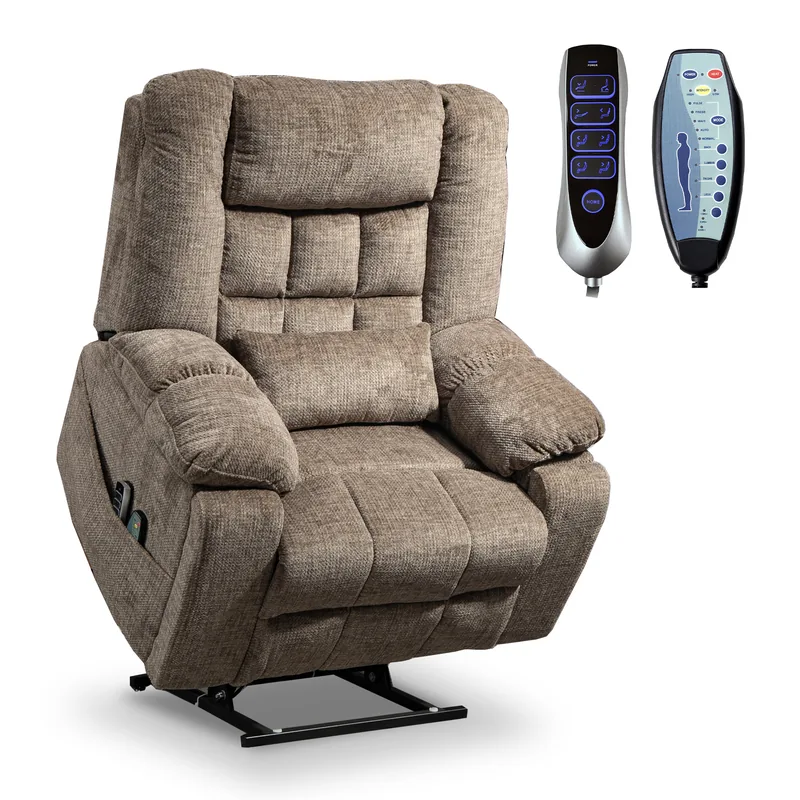 RHHVVR 4 OKIN Motors Electric Lift Chair for Elderly, 27" Oversized Power Recliner Chair, Zero Gravity Lay Flat Recliner Chairs with Infinite Position Adjustable Headrest, Chenille Taupe